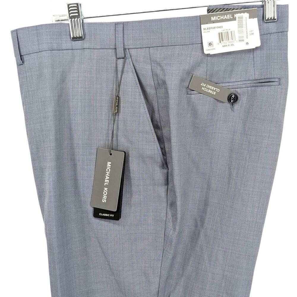 Michael Kors Men's Classic-Fit Wool-Blend Suit Dress Pants Blue Solid 44 x 30